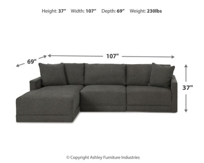 Seccional de 3 piezas con chaise longue Evey