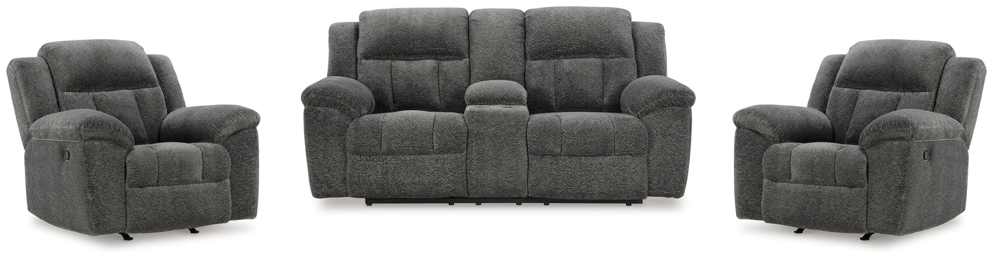 Loveseat reclinable Frohn con consola y dos sillones reclinables
