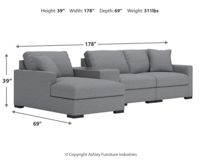 Omaha by Ashley 4-Piece Sectional with Chaise and Storage Console