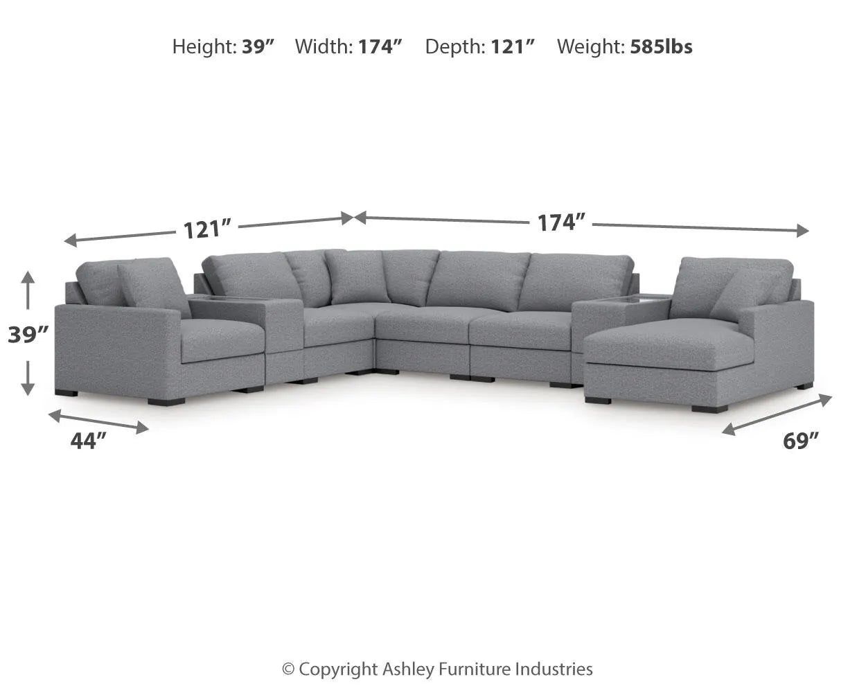 Seccional Omaha by Ashley de 8 piezas con chaise longue y consolas de almacenamiento