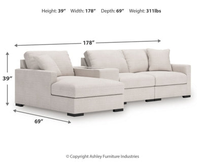 Omaha by Ashley 4-Piece Sectional with Chaise and Storage Console