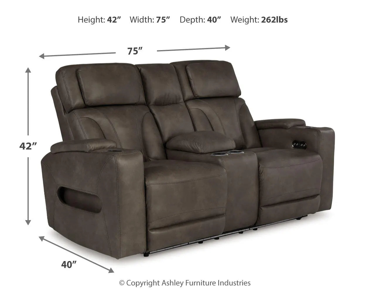 Warrior Peak Power Reclining Loveseat with Console