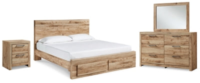 Cama King Hyanna con almacenamiento, tocador, espejo y mesita de noche