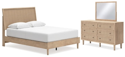 Cama Queen con paneles, tocador y espejo Cielden