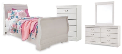 Anarasia Twin Sleigh Bed, Dresser, Mirror and Chest