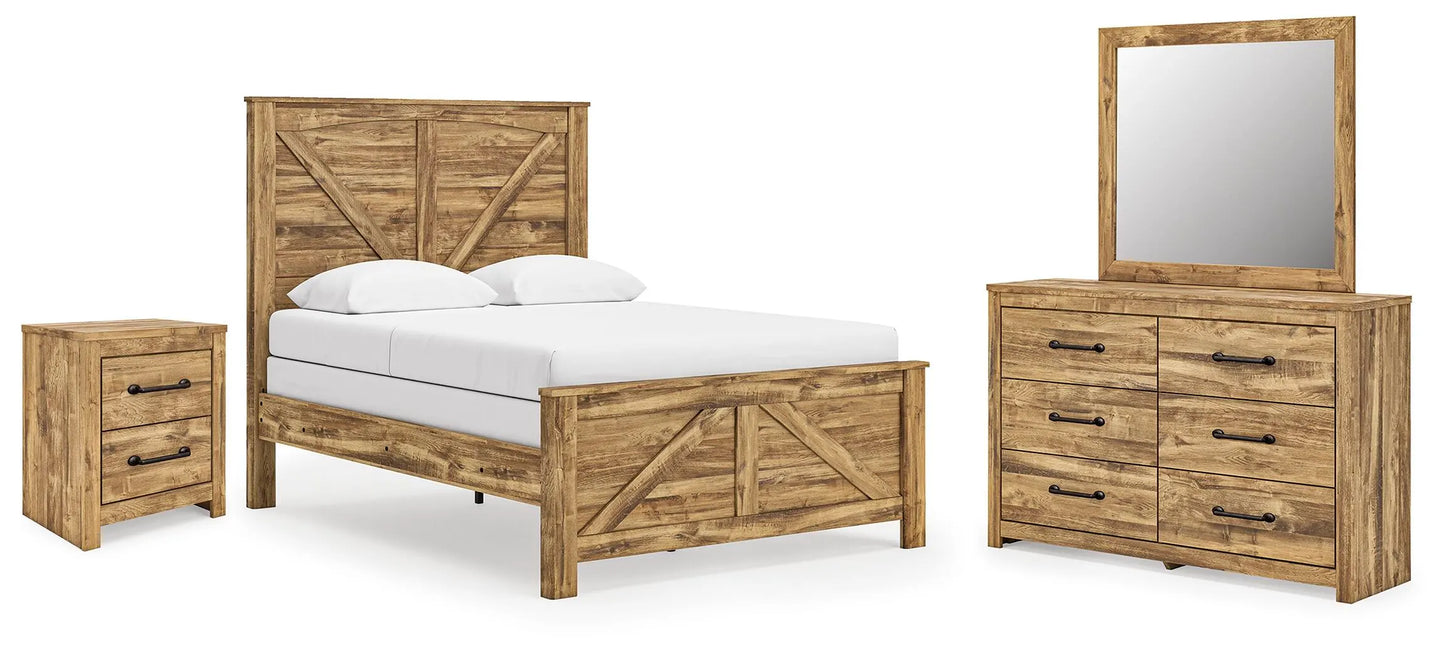 Branstony Queen Crossbuck Panel Bed, Dresser, Mirror and Nightstand