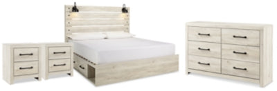 Cama King Cambeck con almacenamiento, cómoda y dos mesitas de noche
