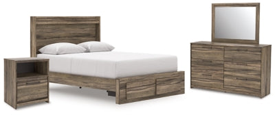 Cama Queen con almacenamiento, tocador, espejo y mesita de noche Baystorm