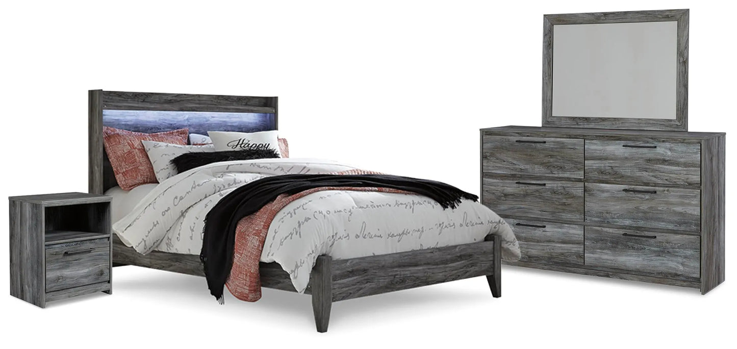 Cama Queen con paneles Baystorm, tocador, espejo y mesita de noche