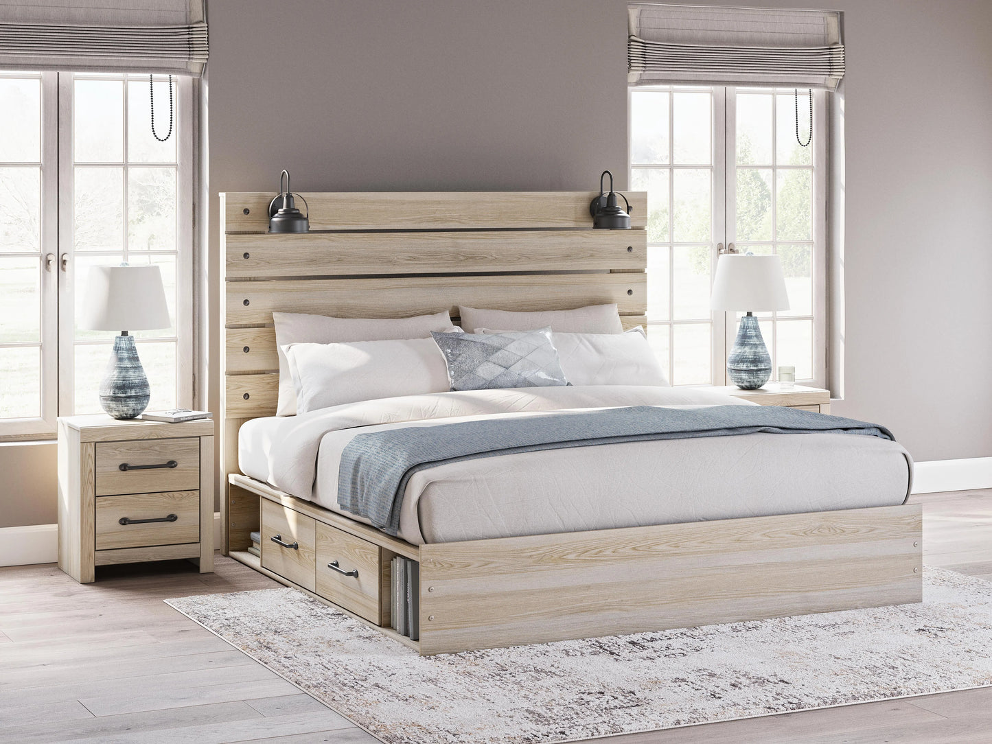 Cama Senbry King con paneles y almacenamiento
