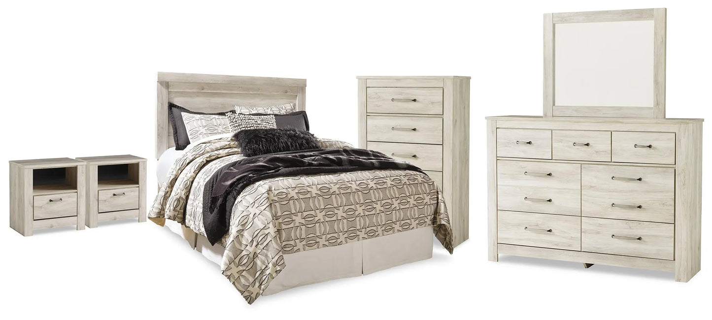 Bellaby Queen Panel Headboard, Dresser, Mirror, Chest and 2 Nightstands