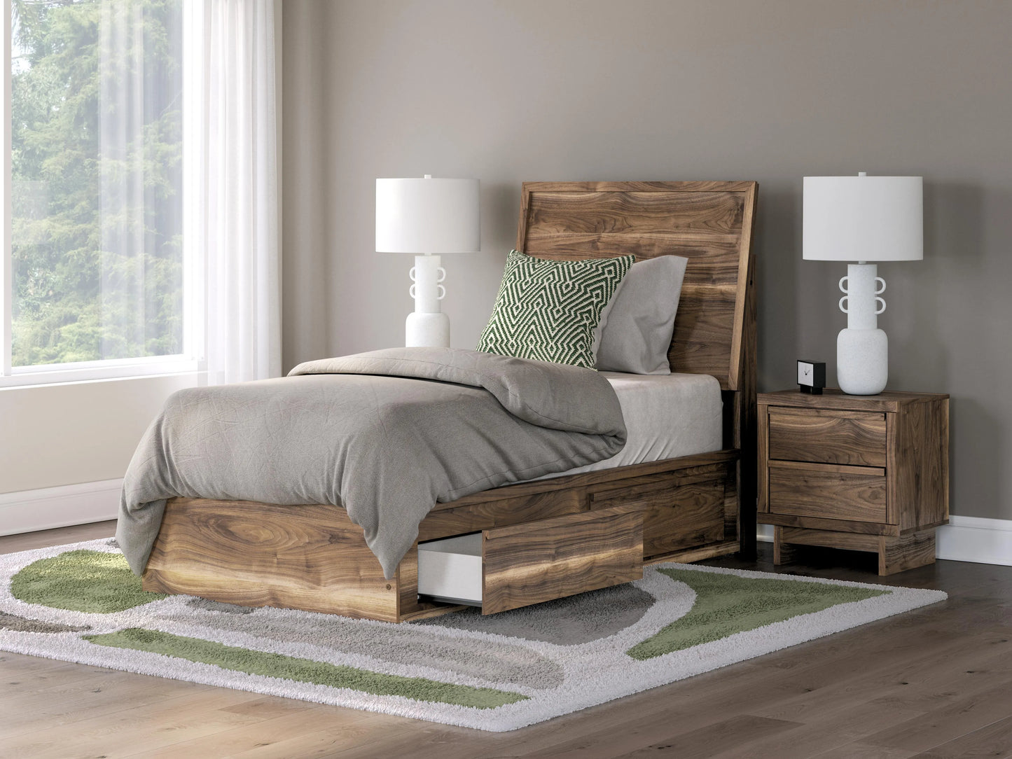 Cama doble con paneles y espacio de almacenamiento Zadilyn