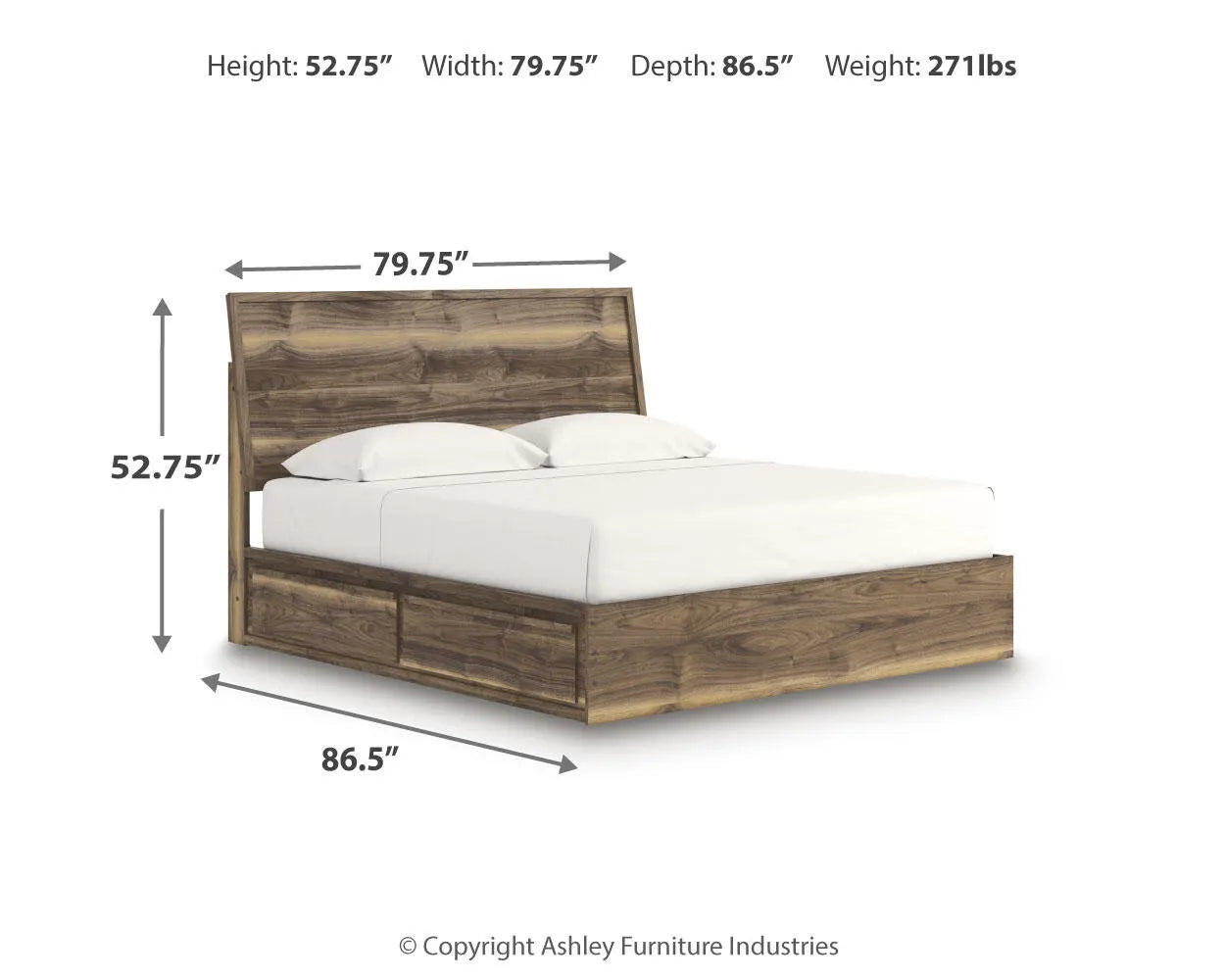 Cama King con paneles y almacenamiento Zadilyn