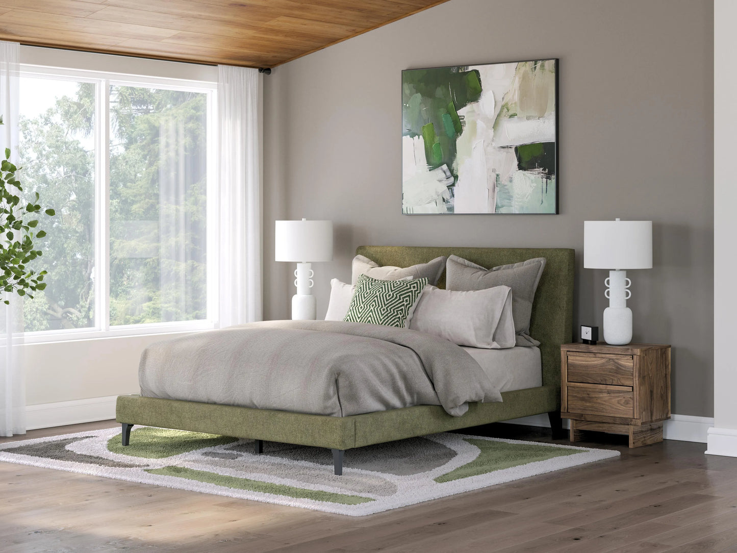 Cama tapizada Zadilyn Queen con listones enrollables