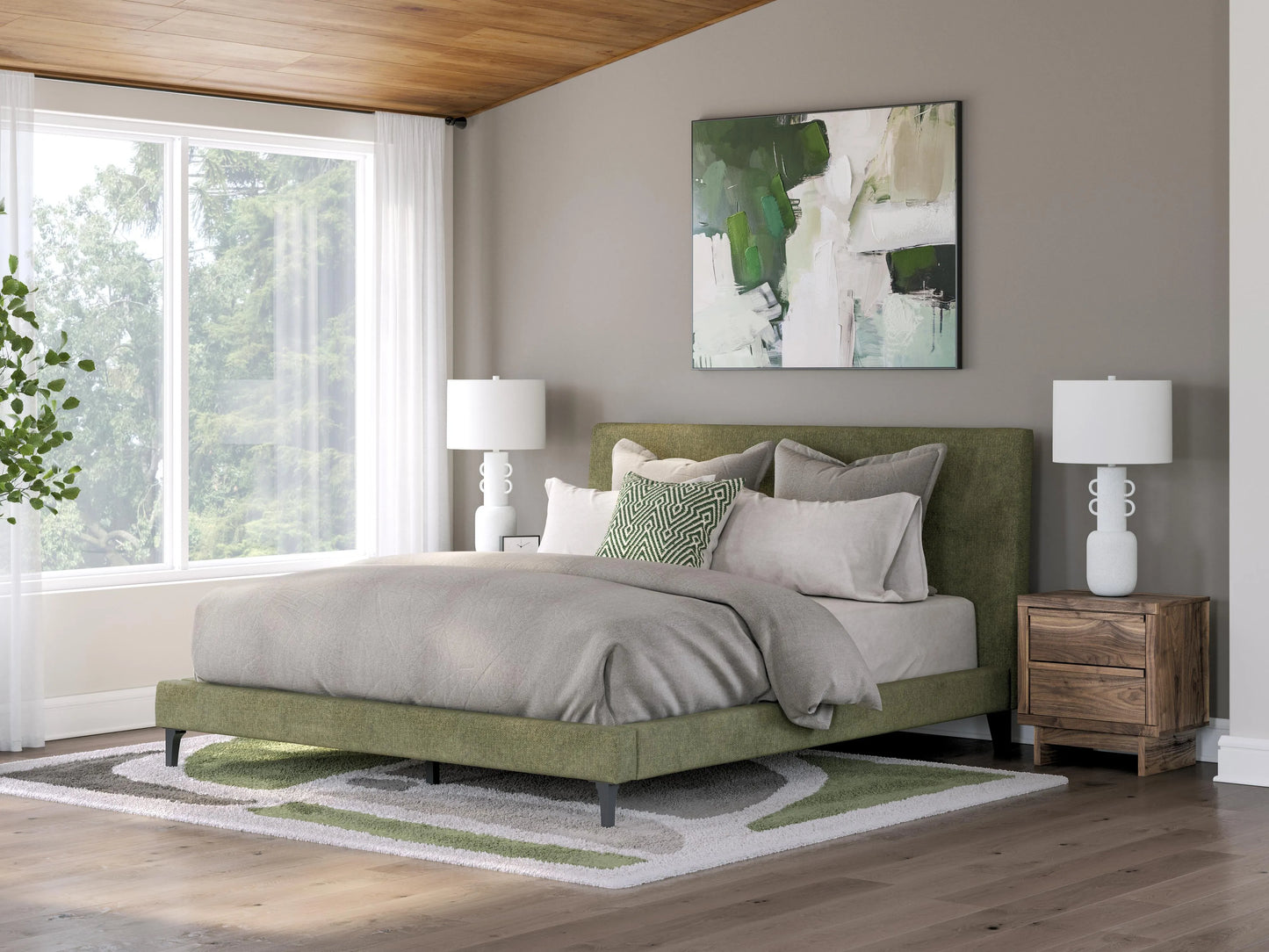 Cama tapizada Zadilyn California King con láminas enrollables