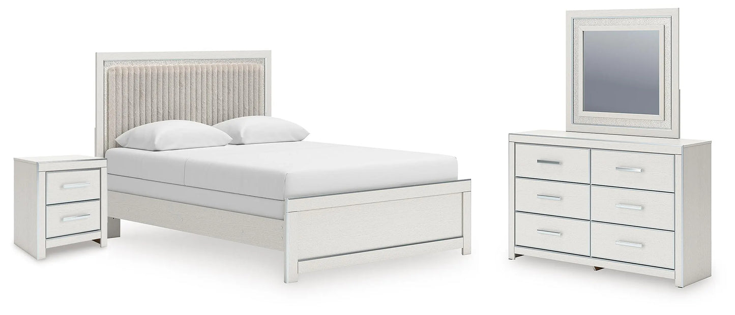 Birmonton Queen Upholstered Panel Bed, Dresser, Mirror and Nightstand
