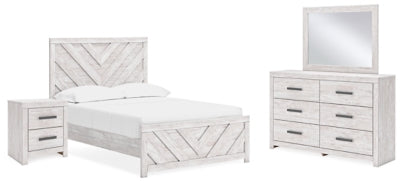 Cama Cayboni con paneles completos, tocador, espejo y mesita de noche