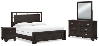 Cama Covetown King con paneles, tocador, espejo y mesita de noche