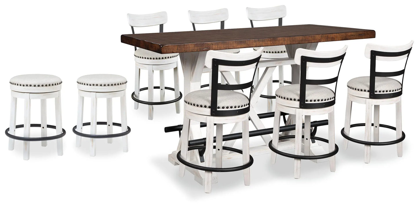 Mesa de comedor de altura de mostrador Valebeck y 8 taburetes