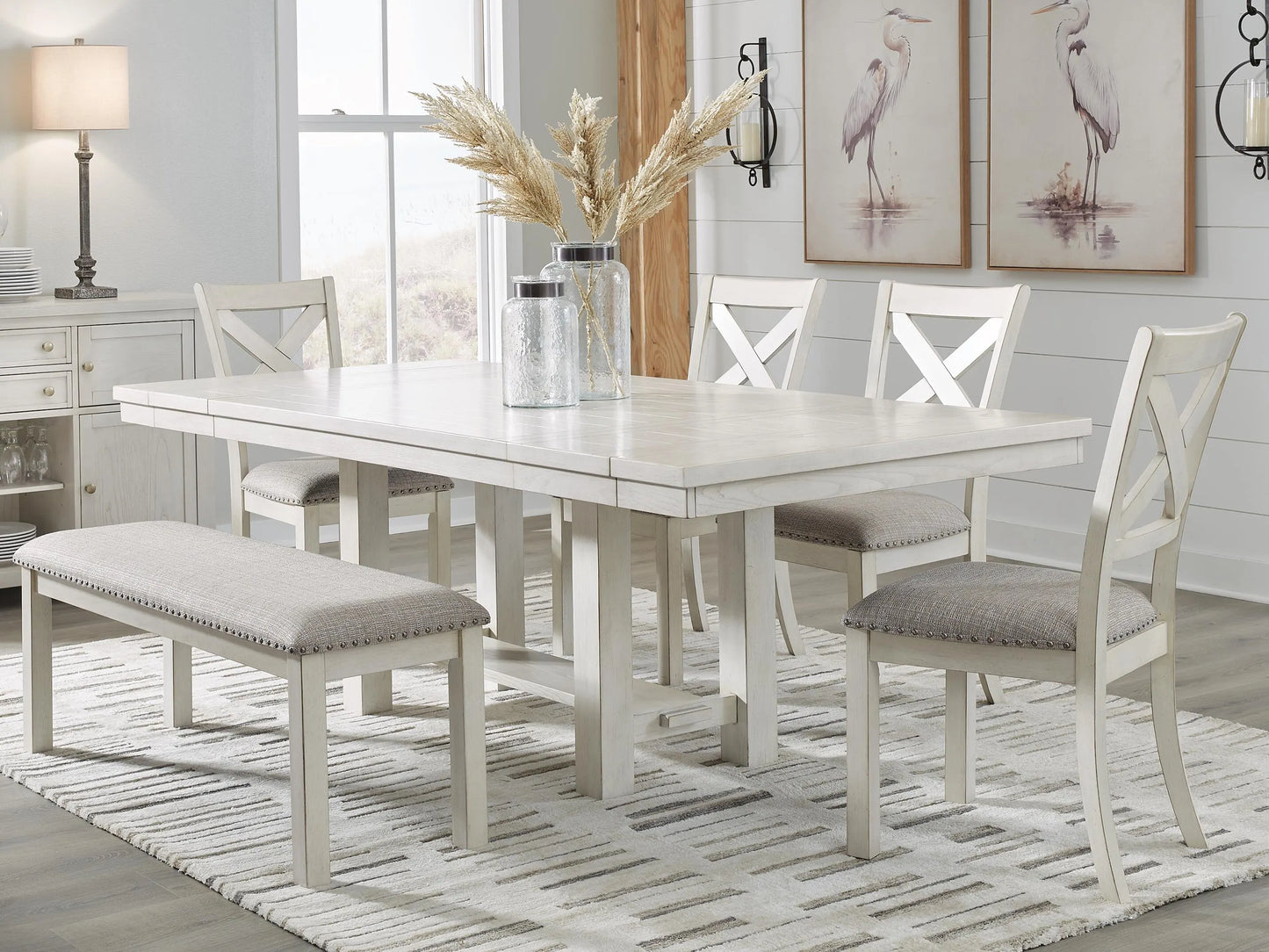 Mesa de comedor Robbinsdale, 4 sillas y banco