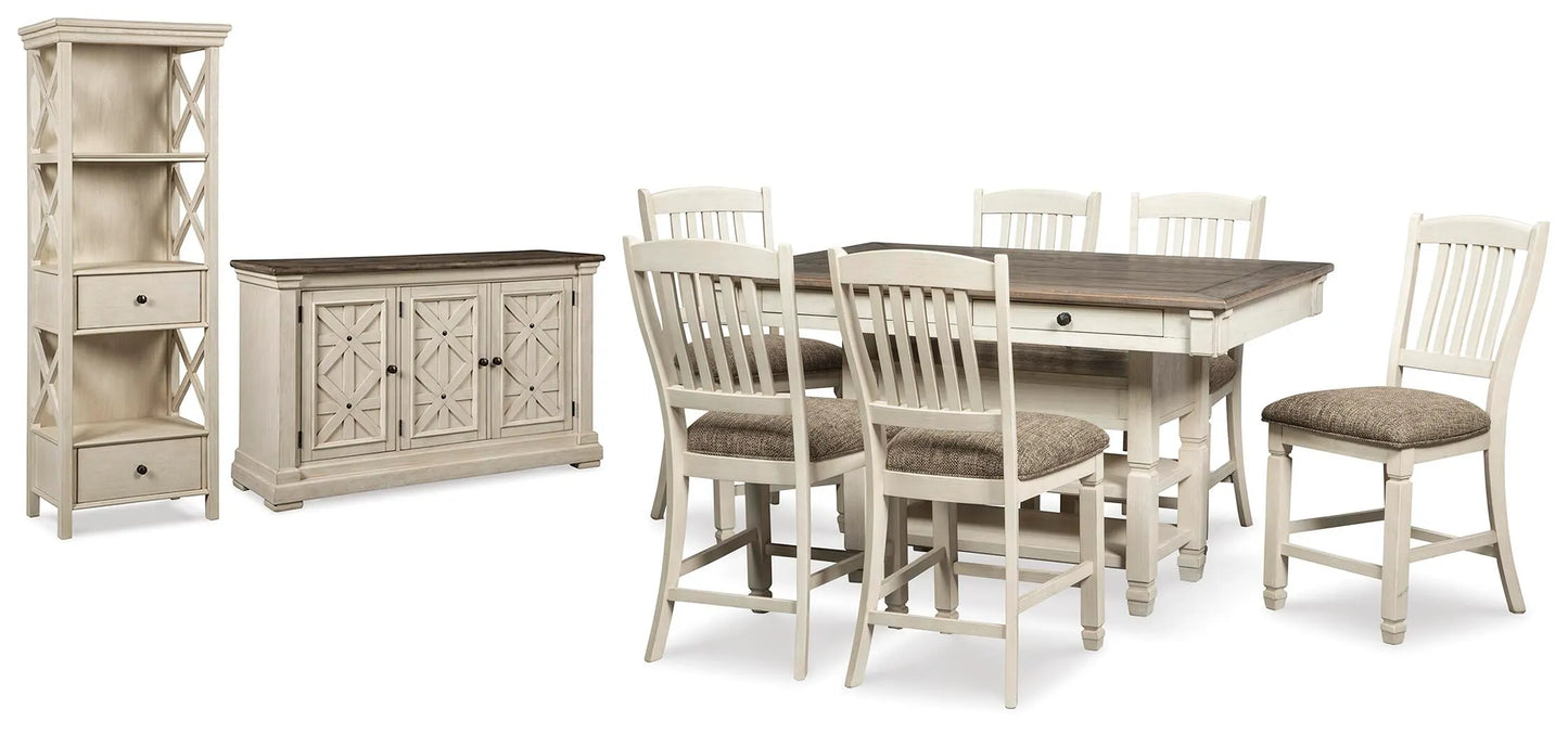 Mesa de altura de mostrador Bolanburg con 6 taburetes, mueble para servir y vitrina