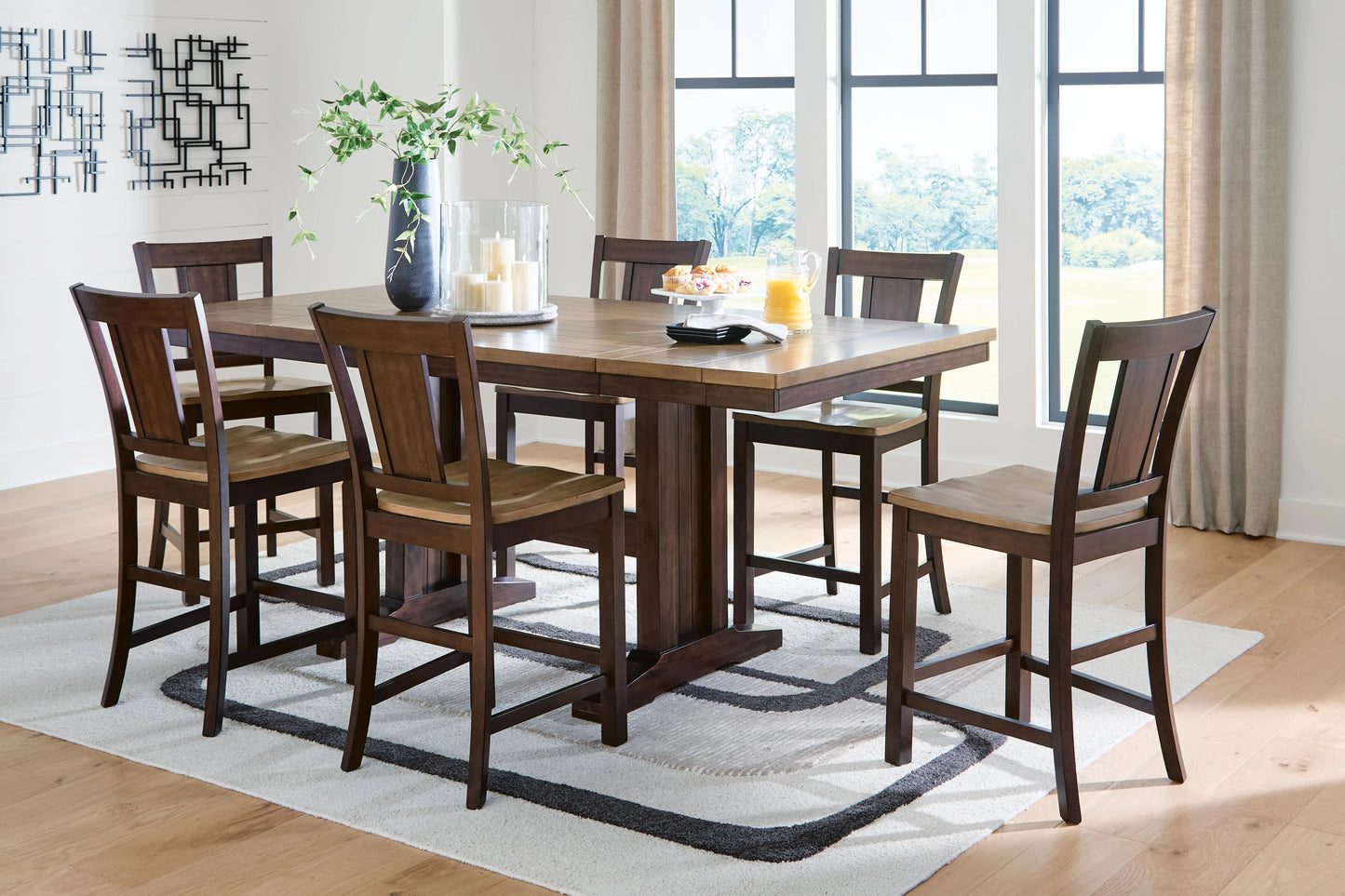 Anixburg Counter Height Extension Dining Table and 6 Barstools