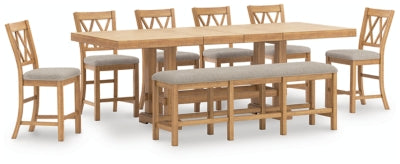 Mesa de comedor de altura de mostrador Havonplane, 6 taburetes y banco