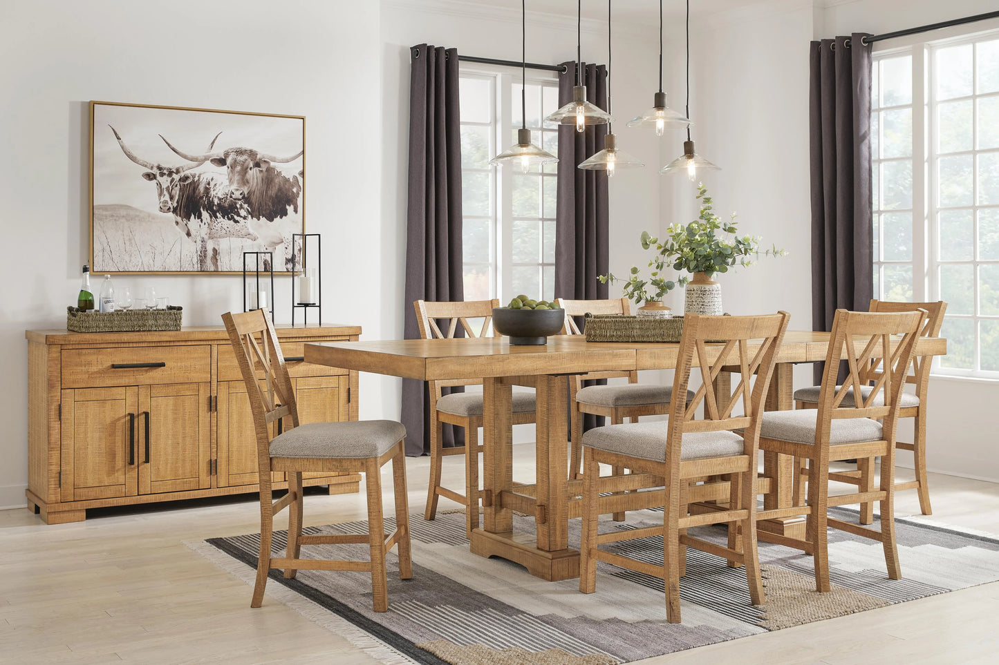 Havonplane Counter Height Extension Dining Table and 6 Barstools