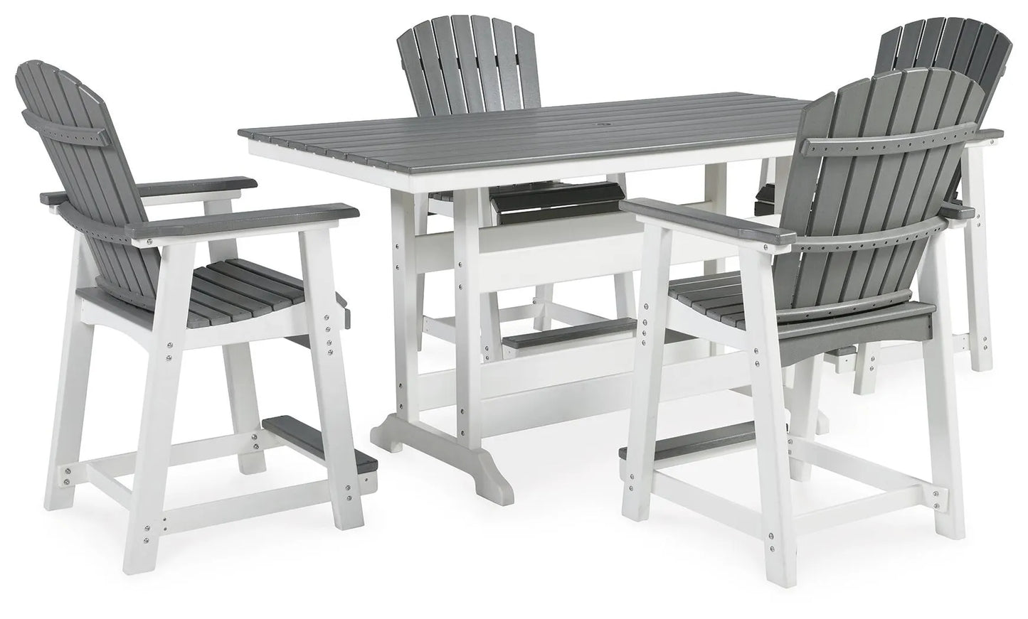 Mesa de comedor Transville para exteriores con altura de mostrador y 4 taburetes