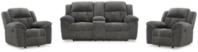 Loveseat reclinable Frohn con consola y dos sillones reclinables