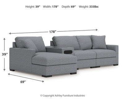 Seccional de 4 piezas Omaha by Ashley con chaise longue y consola de audio