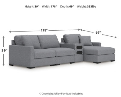 Omaha by Ashley 4-Piece Sectional with Chaise and Audio Console