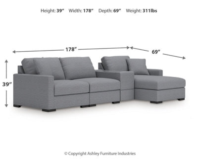Seccional de 4 piezas Omaha by Ashley con chaise longue y consola de almacenamiento