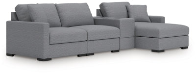 Seccional de 4 piezas Omaha by Ashley con chaise longue y consola de almacenamiento