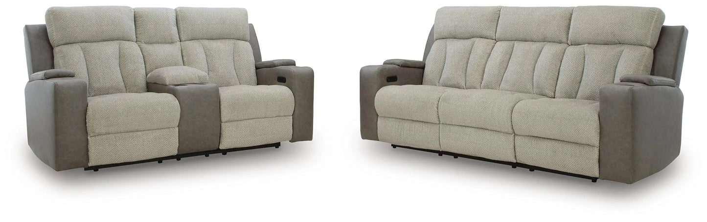 Stately Check Power Reclining Sofa and Loveseat
