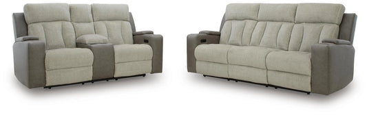 Stately Check Power Reclining Sofa and Loveseat