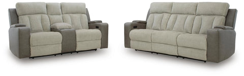 Stately Check Power Reclining Sofa and Loveseat