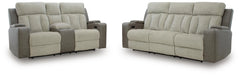 Stately Check Power Reclining Sofa and Loveseat