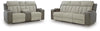Stately Check Power Reclining Sofa and Loveseat