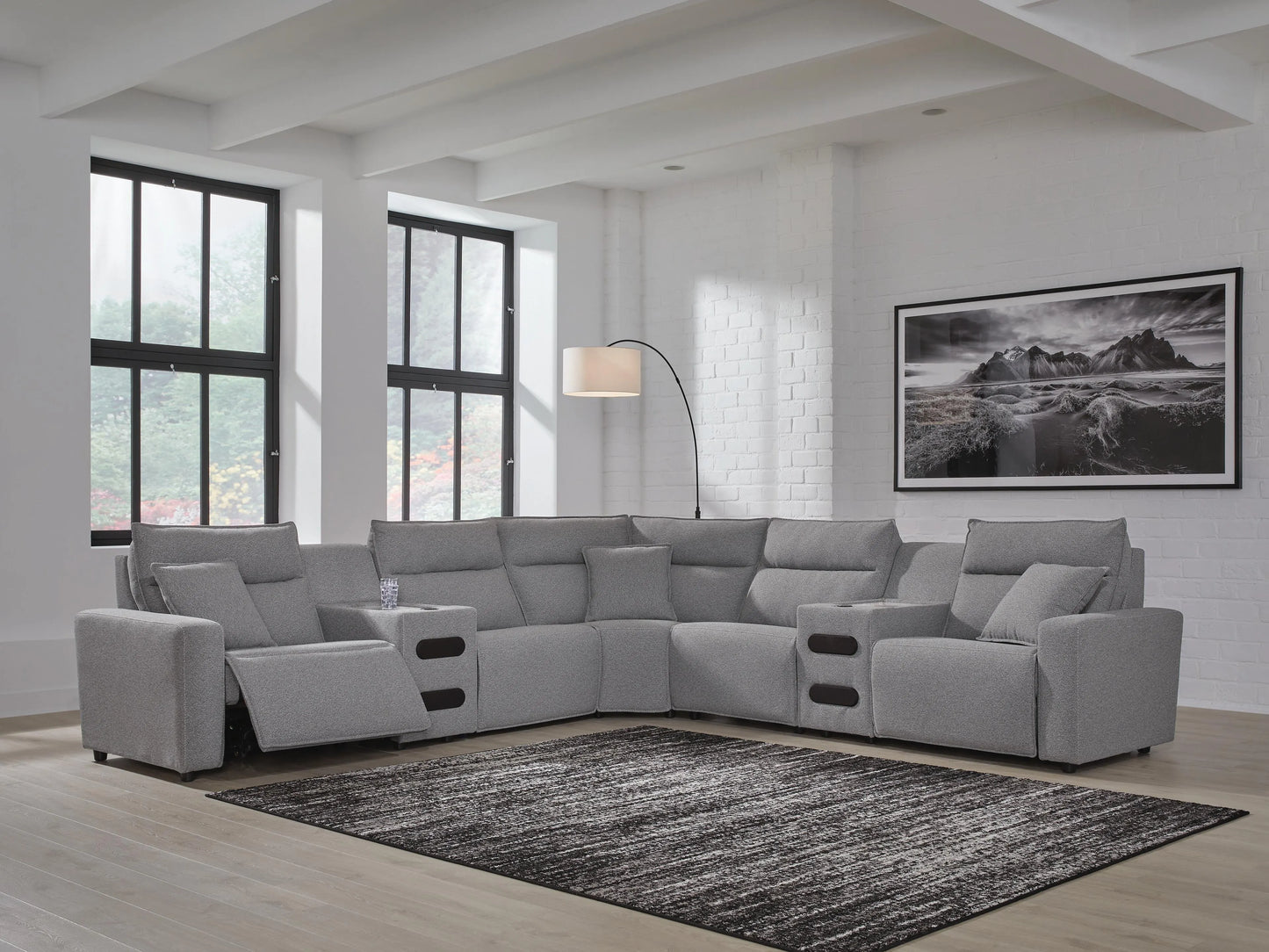 Seccional reclinable eléctrico ModMax II de 7 piezas con consolas de audio