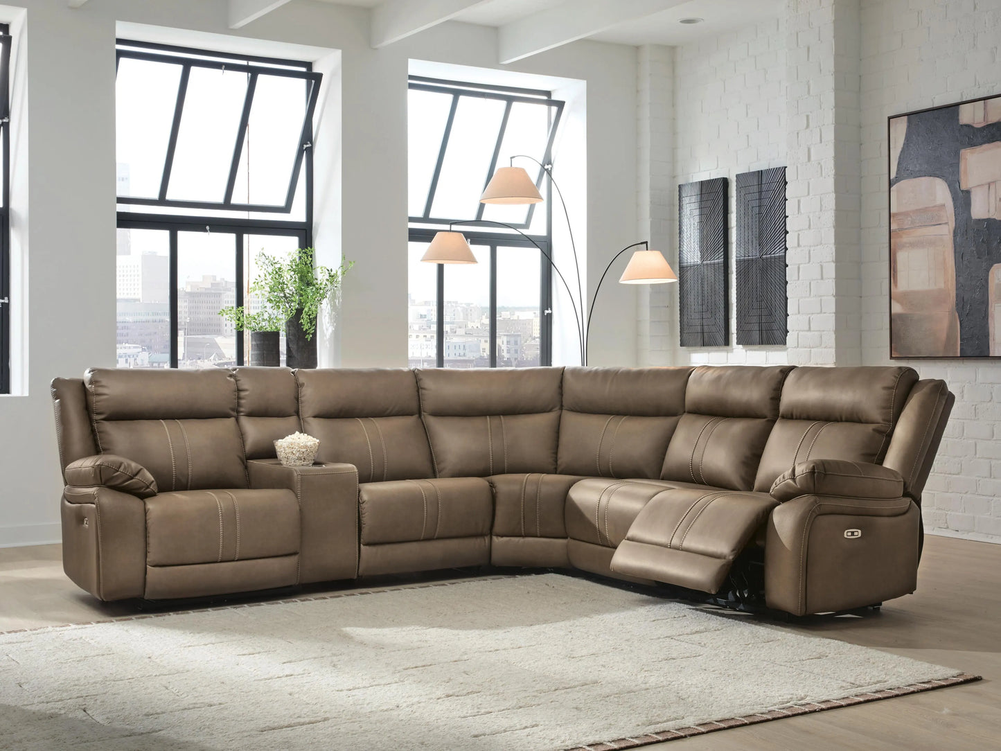 Max-Media 6-Piece Power Reclining Sectional with Audio Console