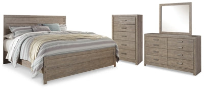 Cama King con paneles Culverbach, tocador, espejo y cómoda