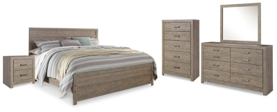Culverbach King Panel Bed, Dresser, Mirror, Chest and Nightstand