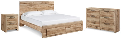 Cama Hyanna King con almacenamiento, tocador y mesita de noche