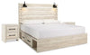Cama King Cambeck con paneles, espacio de almacenamiento y dos mesitas de noche