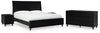 Cama King Danziar con paneles, cómoda y dos mesitas de noche