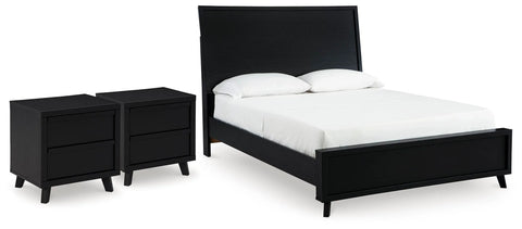 Danziar Queen Panel Platform Bed and 2 Nightstands