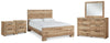 Cama Queen Hyanna con paneles, tocador, espejo y mesita de noche