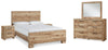 Cama Hyanna King con paneles, tocador, espejo y dos mesitas de noche