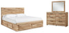Cama Hyanna King con almacenamiento, dos laterales, tocador y espejo